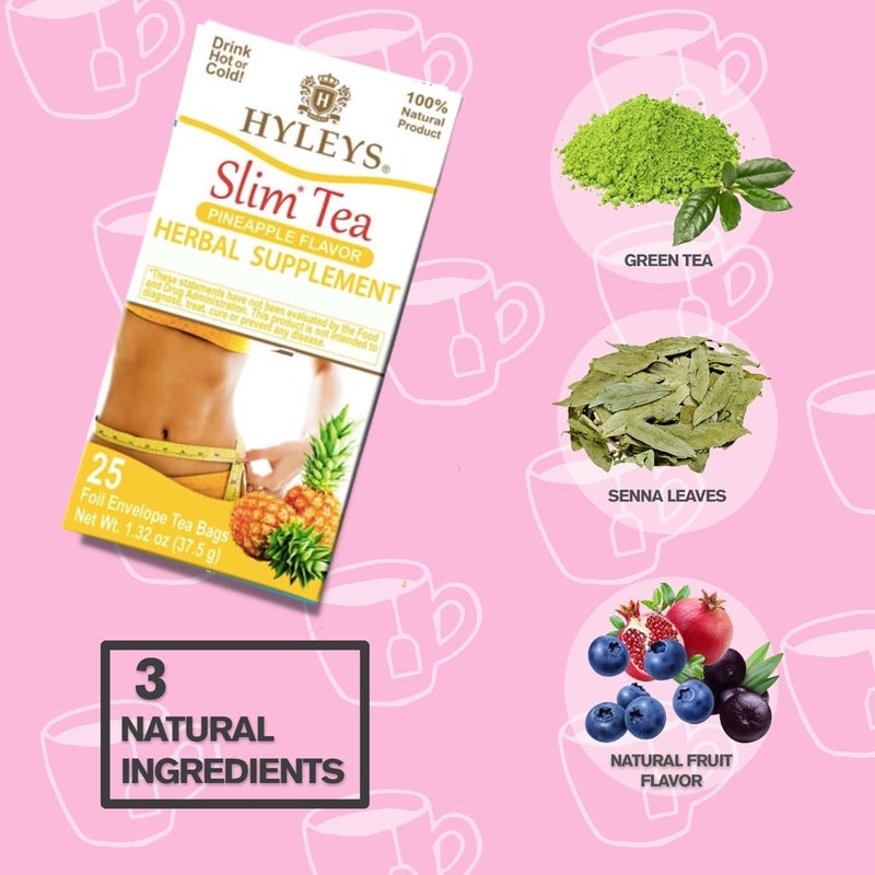 Hyleys Slim Tea Pineapple Flavor - Weight Loss Herbal Supplement Cleanse and Detox - 25 Tea Bags (1 Pack) - Image 2